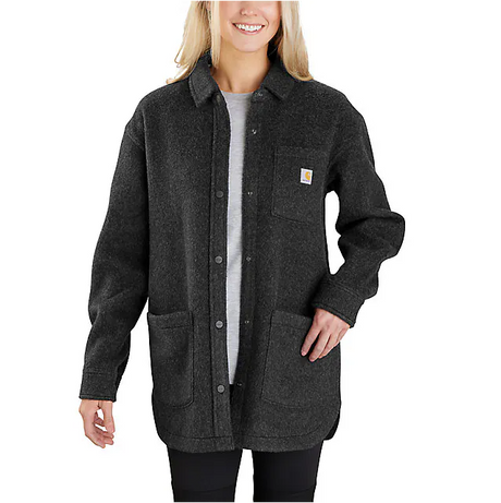 Carhartt Women's Loose Fit Brushed Fleece Shirt Jacket - Black Heather