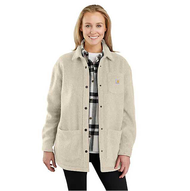 Carhartt Women's Loose Fit Brushed Fleece Shirt Jacket - Oat Milk Heather