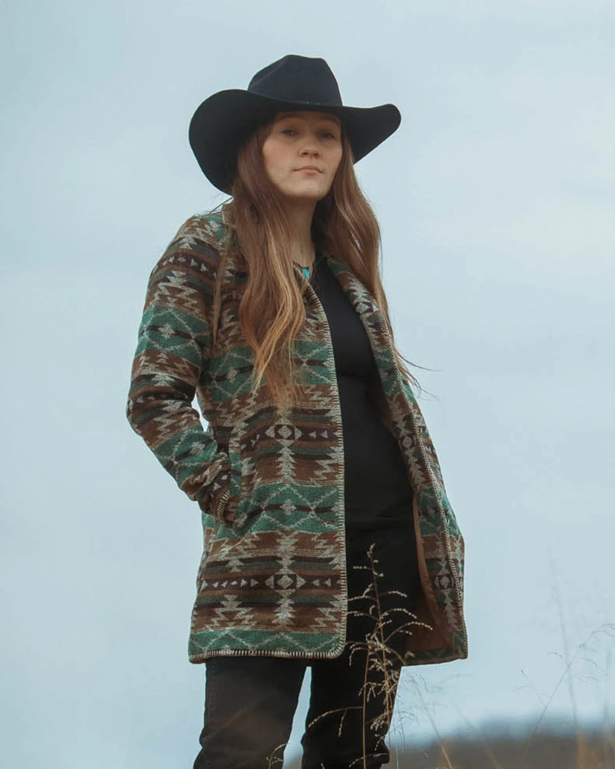 Outback Trading Co. Women's Moree Jacket - Light Brown & Teal Aztec Print