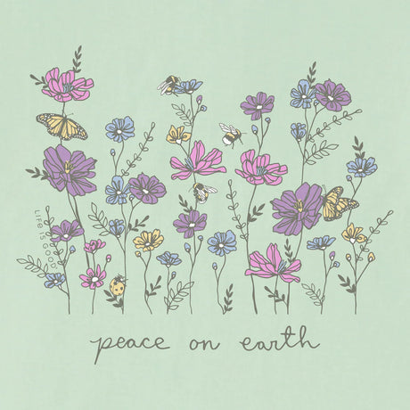 Life Is Good Womens Peaceful Wildflowers & Insects Short Sleeve Crusher Tee - Sage Green