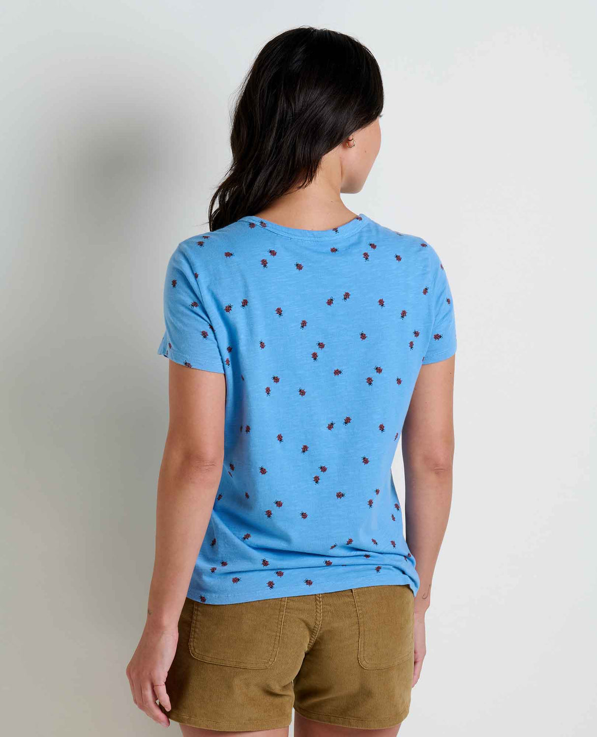 Toad & Co Womens Primo Short Sleeve Crew - Blue Jay Ladybug Print