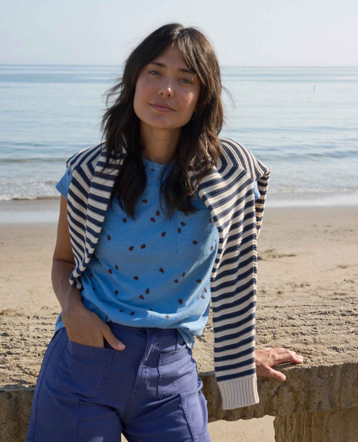 Toad & Co Womens Primo Short Sleeve Crew - Blue Jay Ladybug Print