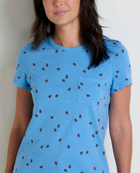 Toad & Co Womens Primo Short Sleeve Crew - Blue Jay Ladybug Print