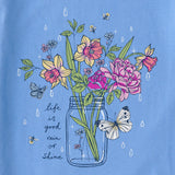 Life Is Good Womens Rain Or Shine Jar Flowers Short Sleeve Crusher-LITE Tee - Cornflower Blue
