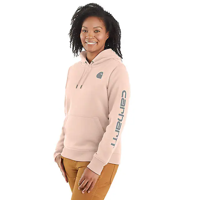 Carhartt Women's Relaxed Fit Midweight Logo Sleeve Graphic Hoodie - Georgia Peach