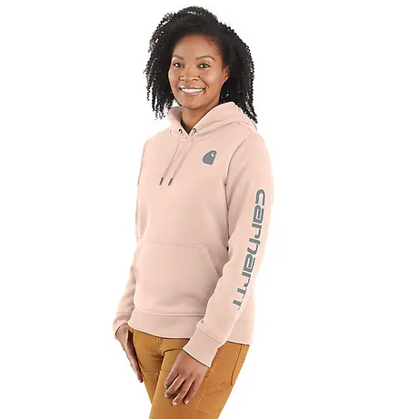 Carhartt Women's Relaxed Fit Midweight Logo Sleeve Graphic Hoodie - Georgia Peach