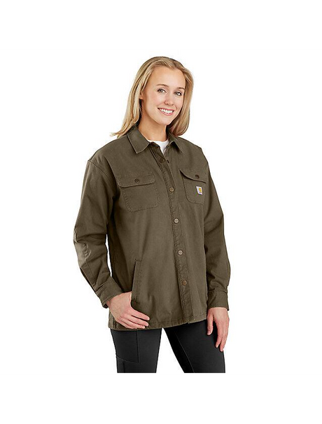 Carhartt Women's Rugged Flex Loose Fit Canvas Fleece-Lined Shirt Jacket - Tarmac