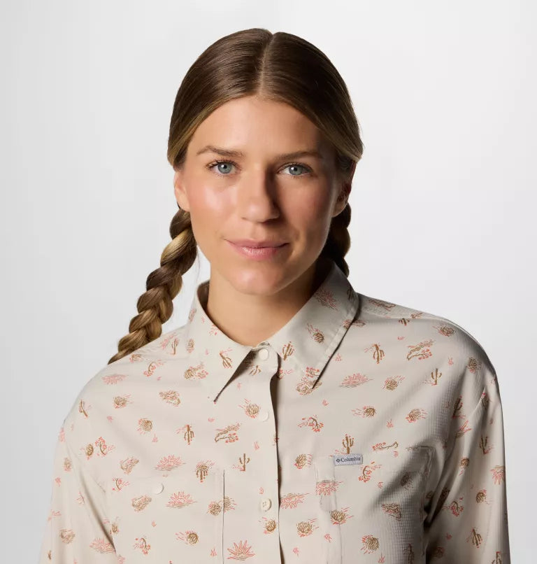 Columbia Womens Silver Ridge Utility Patterned Long Sleeve Shirt - Dark Stone Deserted