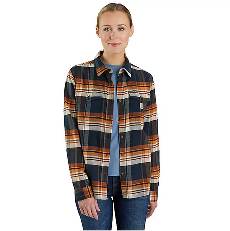 Carhartt Women's TENCEL Fiber Series Relaxed Fit Long-Sleeve Flannel Shirt - Navy