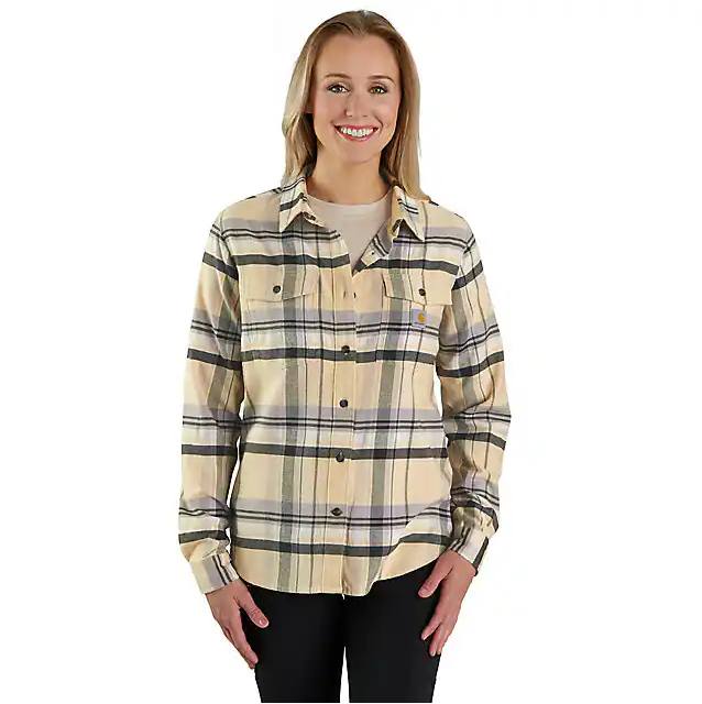 Carhartt Women's TENCEL Fiber Series Relaxed Fit Long-Sleeve Flannel Shirt - Oat Milk