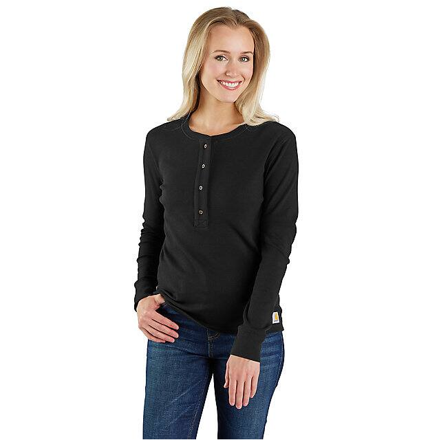 Carhartt Women's TENCEL Fiber Series Relaxed Fit Long-Sleeve Ribbed Henley Shirt - Black