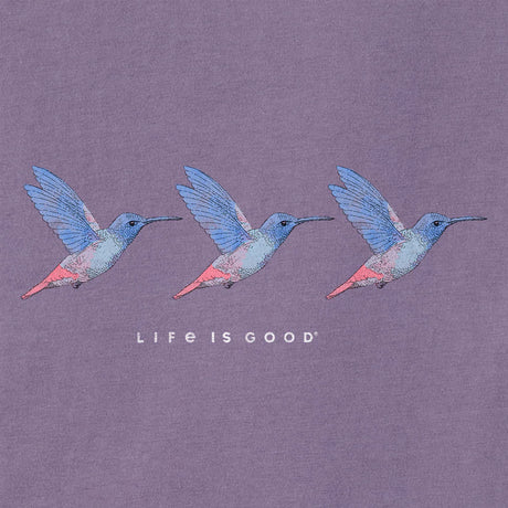 Life Is Good Womens Three Hummingbirds Short Sleeve Crusher Tee - Dusk Purple