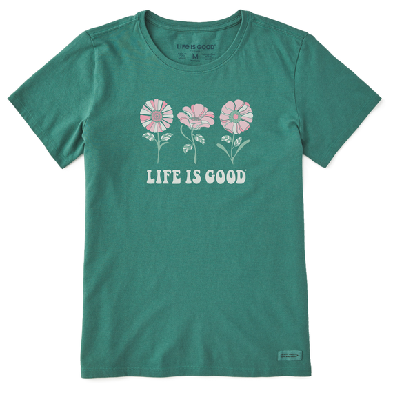 Life Is Good Women's 3 Groovy Flowers Short-Sleeve Crusher Tee - Spruce Green Spruce Green