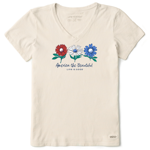 Life Is Good Women's America the Beautiful Daisies Short-Sleeve Crusher Vee - Putty White Putty White