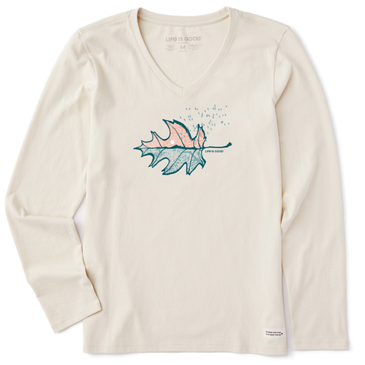 Life Is Good Women's Autumn Leafscape Long Sleeve Crusher-lite Vee Putty white
