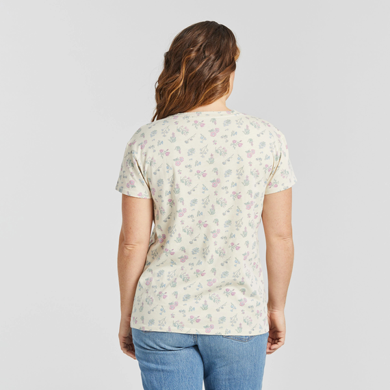 Life Is Good Women's Botanical Wildflower Pattern Crusher-LITE Short-Sleeve Easy Vee - Putty White