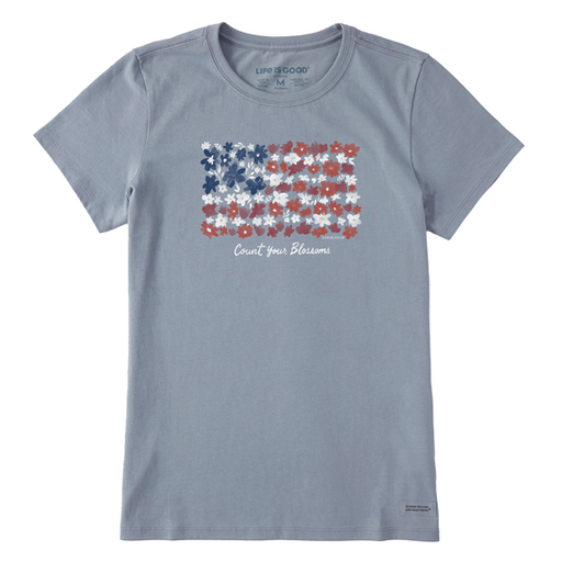 Life Is Good Women's Count Your Blossoms USA Flag Short-Sleeve Crusher Tee - Stone Blue Stone Blue