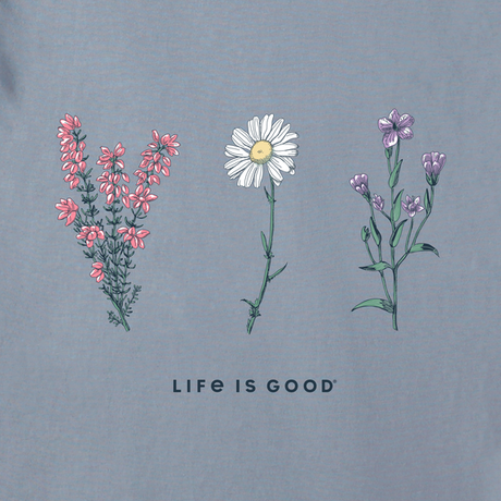 Life Is Good Women's Detailed Wildflowers Long-Sleeve Crusher Tee - Stone Blue