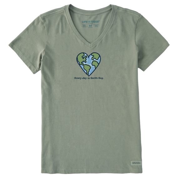 Life Is Good Women's Every Day is Earth Day Short-Sleeve Crusher Vee - Moss Green Moss Green