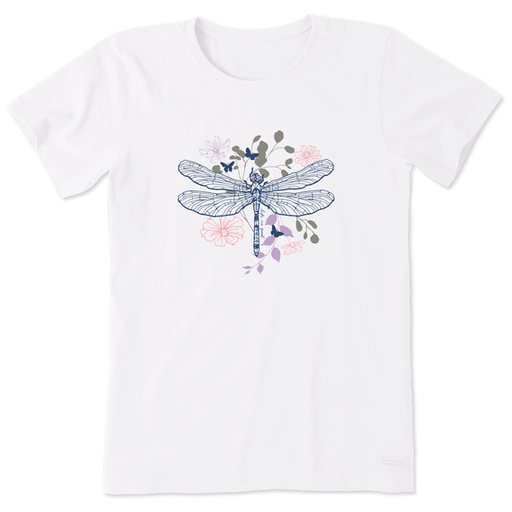 Life Is Good Women's Floral Backdrop Dragonfly Short-Sleeve Crusher Tee - Cloud White Cloud White