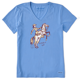 Life Is Good Women's Giddy Up Crusher-lite Vee Cornflower blue