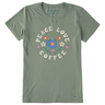 Life Is Good Women's Groovy Peace Love Coffee Short-Sleeve Crusher Tee - Moss Green Moss Green