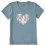 Life Is Good Women's Heart Of Cats Short Sleeve Vee Smoky blue