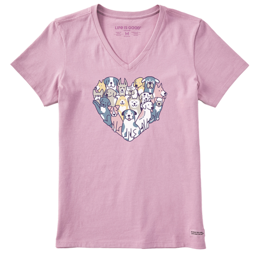 Life Is Good Women's Heart Of Dogs Short Sleeve Vee Violet purple