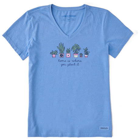 Life Is Good Women's Home is Where You Plant it Short-Sleeve Crusher-LITE Vee - Cornflower Blue Cornflower Blue