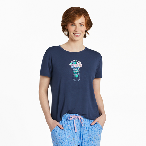 Life Is Good Women's Jar Bouquet Lightweight Sleep Tee - Darkest Blue Darkest Blue