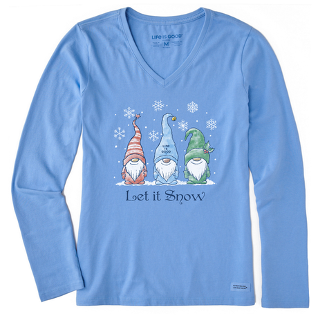 Life Is Good Women's Let it Snow Gnomes Long-Sleeve Crusher Tee - Cornflower Blue Cornflower Blue