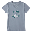 Life Is Good Women's Life is Good Daisy Bees Short-Sleeve Crusher-LITE Vee - Stone Blue Stone Blue