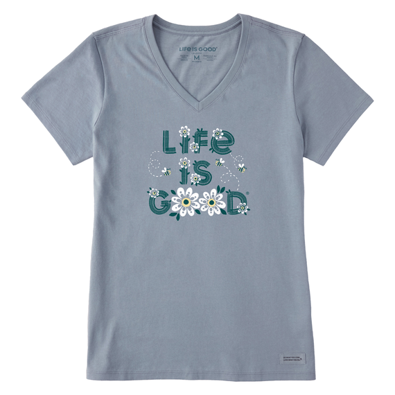 Life Is Good Women's Life is Good Daisy Bees Short-Sleeve Crusher-LITE Vee - Stone Blue Stone Blue