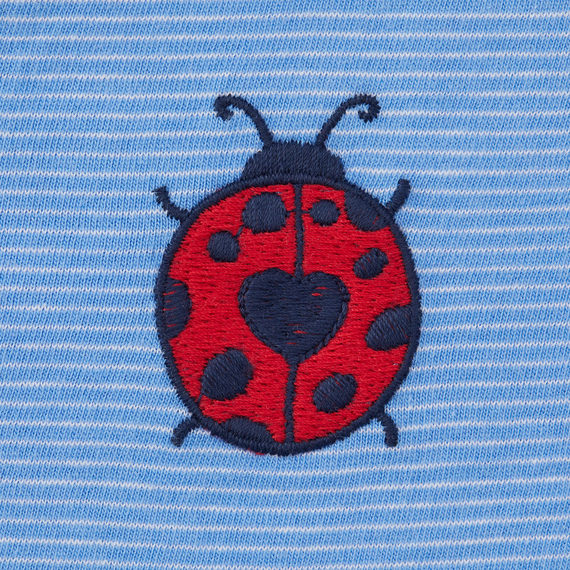 Life Is Good Women's Little Lady Bug Love Long-Sleeve Striped Crusher-LITE Hooded Tee - Cornflower Blue