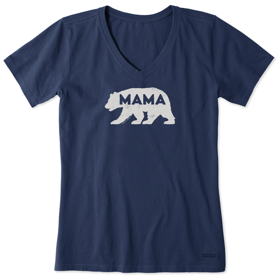 Life Is Good Women's Mama Bear Silhouette Short-Sleeve Crusher Vee - Darkest Blue Darkest Blue
