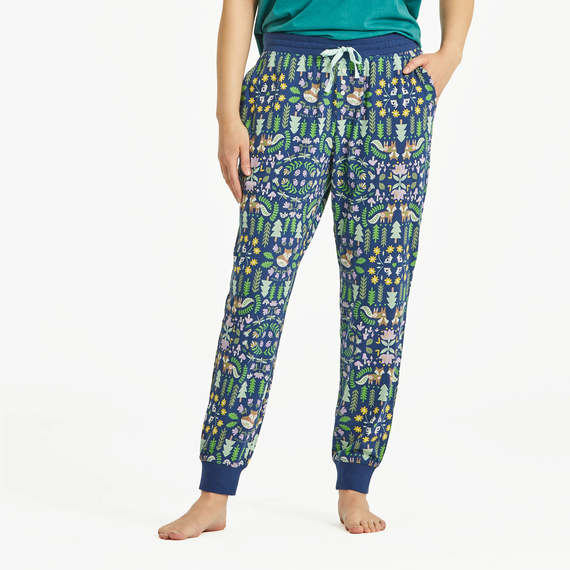 Life Is Good Women's Nordic Fox Pattern Snuggle Up Sleep Jogger - Darkest Blue Darkest Blue