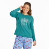 Life Is Good Women's Peaceful Cardinal Forest Long-Sleeve Snuggle Up Relaxed Sleep Tee - Spruce Green Spruce Green