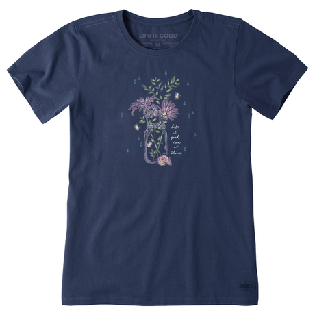 Life Is Good Women's Rain or Shine Flower Jar Short-Sleeve Crusher-LITE Tee - Darkest Blue Darkest Blue