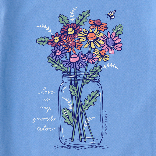 Life Is Good Women's Relaxed Rainbow Love Daisies Long-Sleeve Crusher-LITE Vee - Cornflower Blue