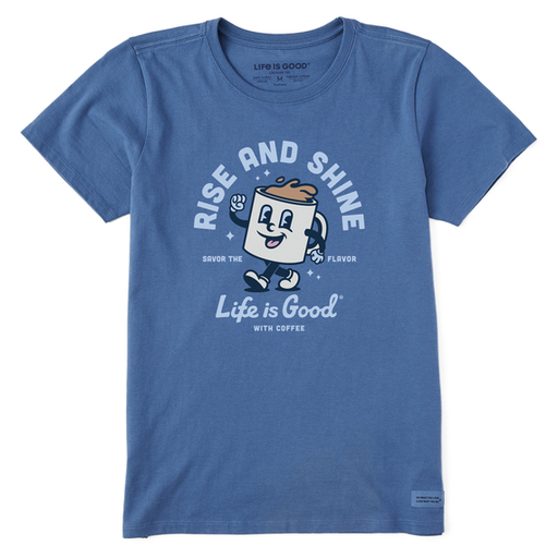 Life Is Good Women's Rise and Shine Coffee Short-Sleeve Crusher Tee - Vintage Blue Vintage Blue