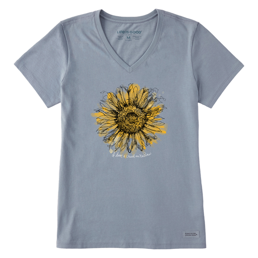 Life Is Good Women's Scribbled Sunflower Short-Sleeve Crusher-LITE Vee - Stone Blue Stone Blue