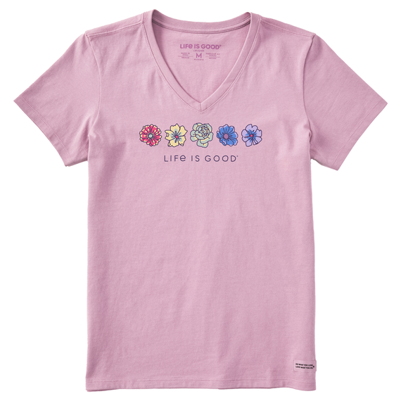 Life Is Good Women's Simple Rainbow Flowers Short-Sleeve Vee - Violet Purple Violet Purple