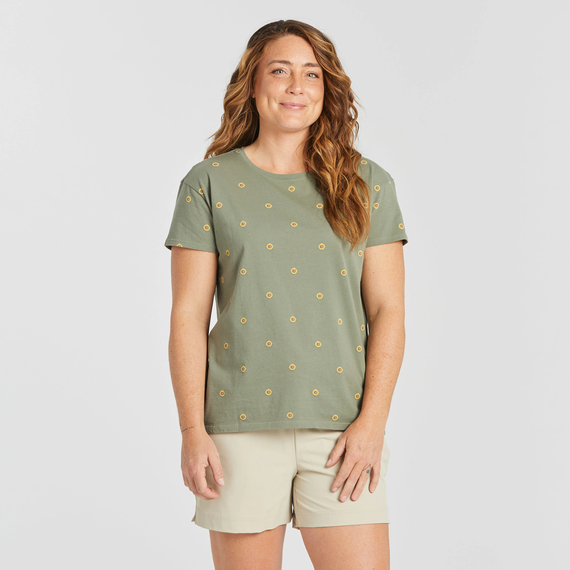 Life Is Good Women's Simple Sunflower Pattern Crusher-LITE Easy Short-Sleeve Tee - Moss Green Moss Green