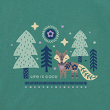 Life Is Good Women's Starry Night Nordic Fox Snuggle Up Relaxed Short-Sleeve Vee - Spruce Green