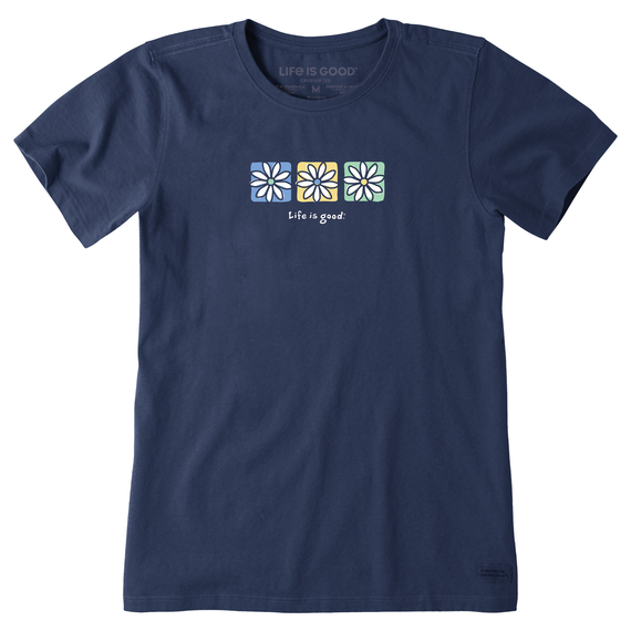 Life Is Good Women's Three Boxed Daisies Short-Sleeve Crusher Tee - Darkest Blue Darkest Blue