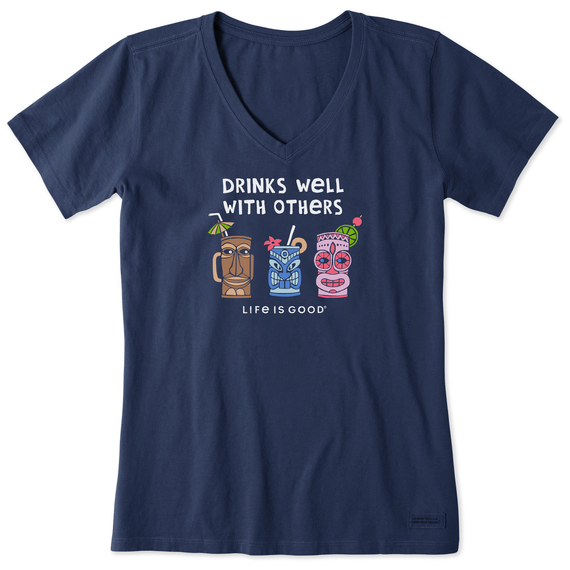 Life Is Good Women's Tiki Drinks Well Short-Sleeve Crusher-LITE Vee - Darkest Blue Darkest Blue