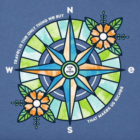 Life Is Good Women's Washy Floral Compass Richer Long-Sleeve Crusher-LITE Tee - Vintage Blue