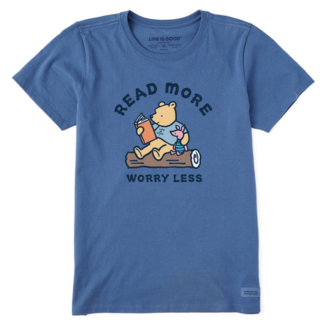 Life Is Good Women's Winnie Read More Worry Less Short-Sleeve Crusher Tee - Vintage Blue Vintage Blue