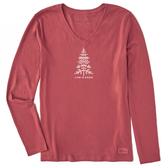 Life Is Good Women's Winter Tree Long Sleeve Crusher Vee Faded red