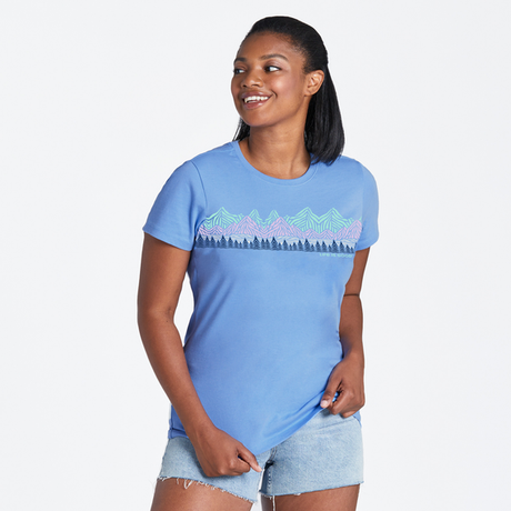 Life Is Good Women's Woodblock Mountain Scene Short-Sleeve Crusher Tee - Cornflower Blue Cornflower Blue